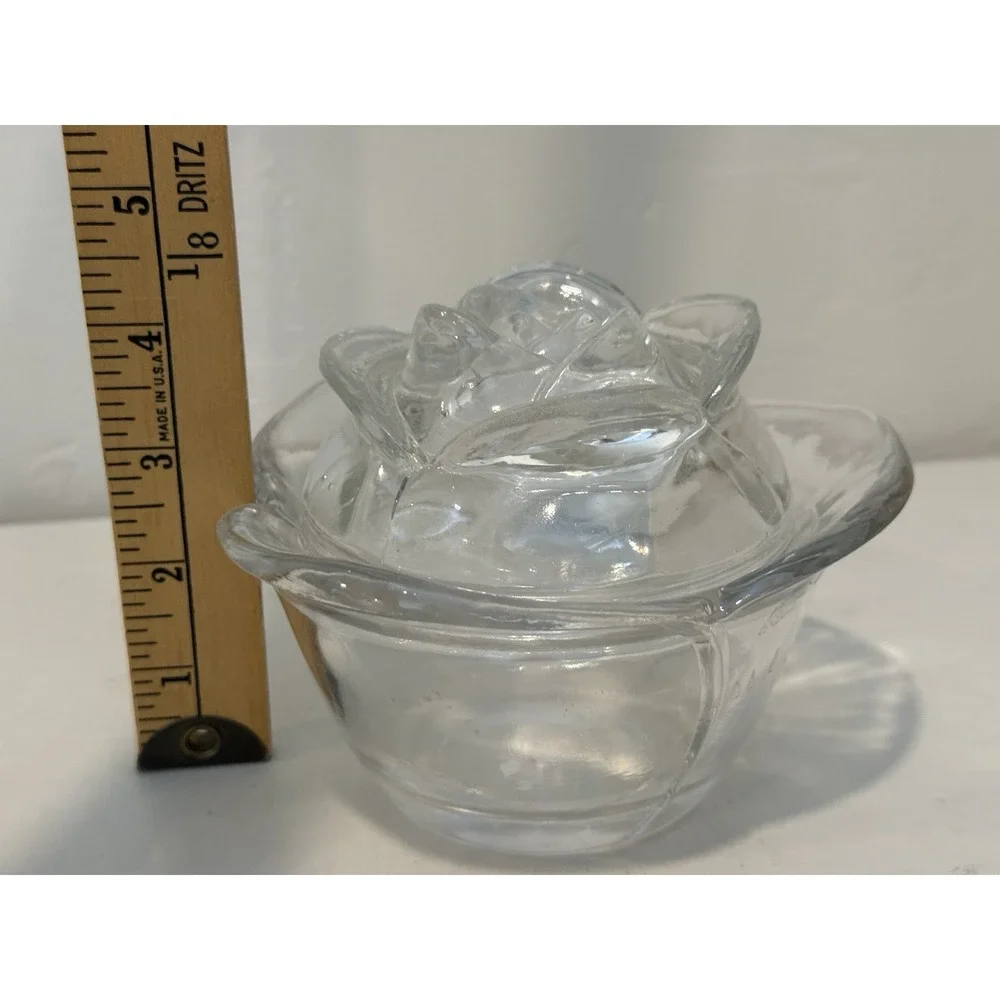 VINTAGE Rose glass‎ dish for Trinkets or candy Dish lid decorated with Rose 5